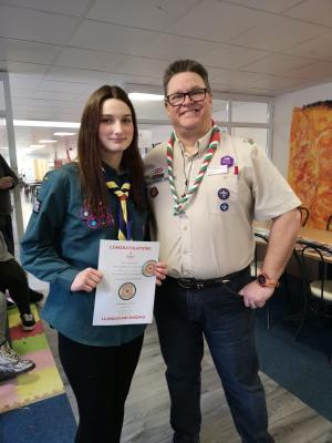 Jessica Martin - receiving the Chief Scout's Gold Award